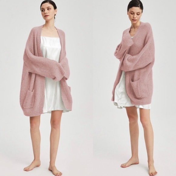 Nap Sweaters - Nap Loungewear Pink Plush Cashmere Ribbed Cardigan Sz XXL